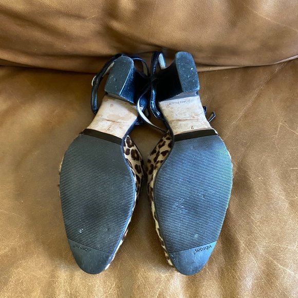 VIBRAM Leather Leopard Print Fur Shoes Size 7 - Picture 4 of 5